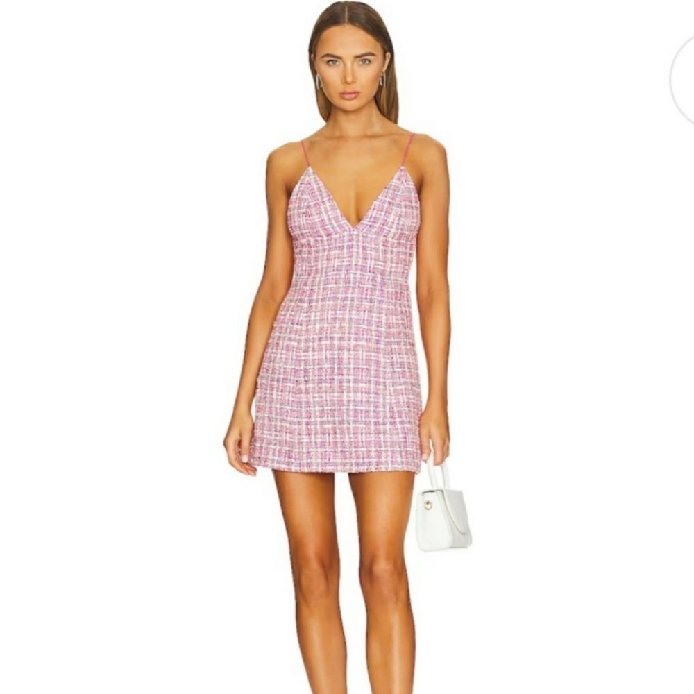 House of Harlow 1960 Tweed Mini Dress Strappy Candy Pink White Women's Large